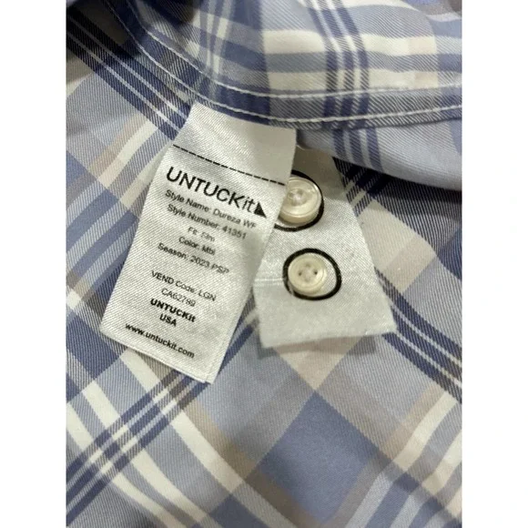 UNTUCKit Dureza WF Men's XL Blue Gray White Plaid Long Sleeve Button Shirt - Picture 6 of 6